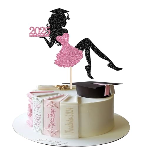 1 Stück Mädchen Abschluss Tortendeko Glitzer Grad Cap Diploma Kuchen Deko 2025 Senior Graduation Cake Pick für 2025 Mädchen Schule Abschluss Theme Party Kuchen Dekoration Cake Pick Rosa von SYKYCTCY