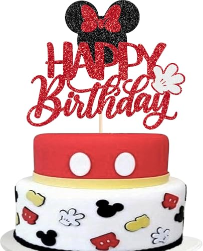 1 Stück Maus Happy Birthday Tortendeko Glitzer Weiße Handschuhe Maus Inspiriert Geburtstag Kuchen Deko für Baby Dusche Kinder Geburtstag Party Kuchen Dekorationen Schwarz Rot von SYKYCTCY