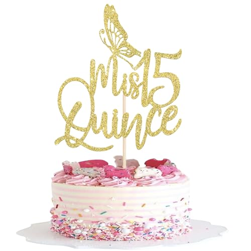 1 Stück Mis Quince 15 Cake Topper Glitzer Hallo 15 Fabelhaft Tortendeko Prost auf 15 Jahre Kuchen Deko für 15th Geburtstag Jahrestag Party Kuchen Dekorationen Gold von SYKYCTCY