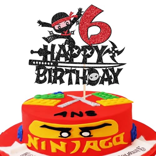 1 Stück Ninja 6th Tortendeko Happy Birthday Ninja Cake Topper Kampfsport Karate Kung Fu Krieger Kuchendekoration für Ninja Thema Kinder 6th Geburtstag Party Kuchen Dekorationen von SYKYCTCY