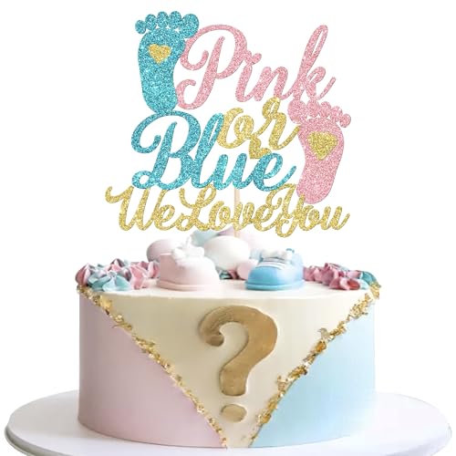1 Stück Pink or Blue We Love You Cake Topper Enthüllung des Geschlechts Tortendeko Baby-Dusche Geschlechts Enthüllung Kuchen Deko für Kinder Jungen Mädchen Geburtstag Kuchen Dekoration Party Hellrosa von SYKYCTCY
