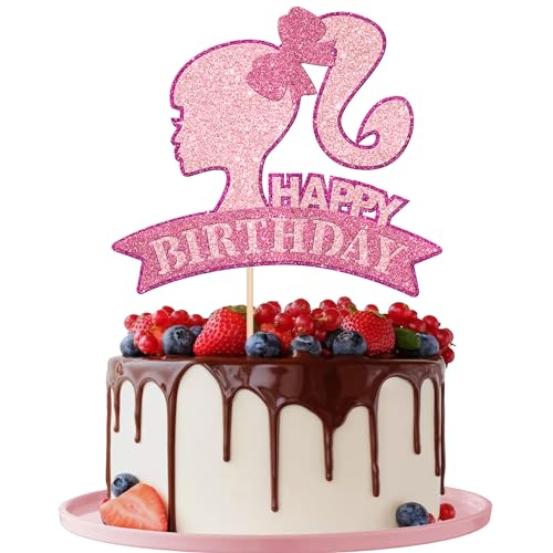 1 Stück Prinzessin Tortendeko Glitzer Happy Birthday Mädchen Cupcake Toppers Princess Kuchen Deko für Baby Dusche Braut Dusche Hochzeit Enaggement Geburtstag Party Torte Dekorationen Rosa von SYKYCTCY