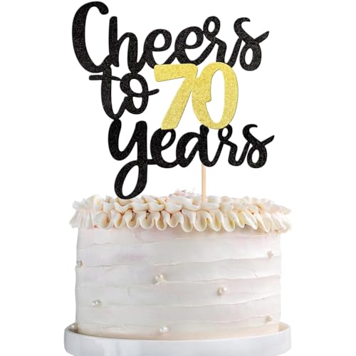 1 Stück Prost auf 70 Jahre Tortendeko Glitzer 70th Geburtstag Kuchen Deko Cheers to 70 Years Cake Topper für 60th Thema Geburtstag Jahrestag Party Kuchen Dekorationen von SYKYCTCY