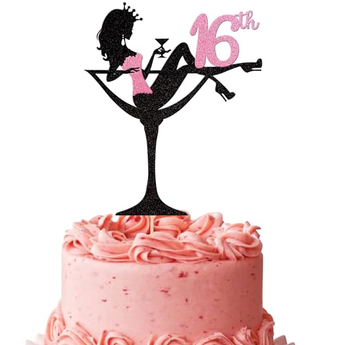 1 Stück Sitzendes Mädchen Tortendeko, 16th Geburtstag Cake Topper Glitter High Heel Mädchen Kuchen Deko für Mädchen Lady Spa Bachelorette Thema Geburtstag Party Kuchen Dekorationen Supplies Rosa von SYKYCTCY