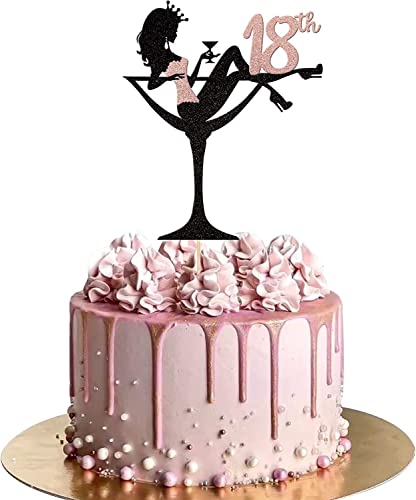 1 Stück Sitzendes Mädchen Tortendeko, 18th Geburtstag Cake Topper Glitter High Heel Mädchen Kuchen Deko für Mädchen Lady Spa Bachelorette Thema Geburtstag Party Kuchen Dekorationen Supplies Roségold von SYKYCTCY