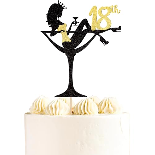 1 Stück Sitzendes Mädchen Tortendeko, 18th Geburtstag Cake Topper Glitter High Heel Mädchen Kuchen Deko für Mädchen Lady Spa Bachelorette Thema Geburtstag Party Kuchen Dekorationen Supplies Gold von SYKYCTCY