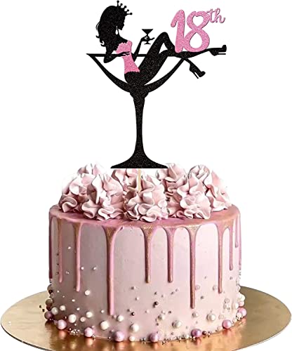 1 Stück Sitzendes Mädchen Tortendeko, 18th Geburtstag Cake Topper Glitter High Heel Mädchen Kuchen Deko für Mädchen Lady Spa Bachelorette Thema Geburtstag Party Kuchen Dekorationen Supplies Rosa von SYKYCTCY