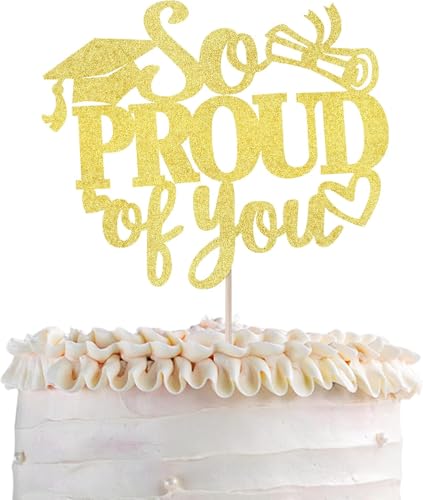1 Stück So Proud of you Kuchen Deko Glitzer Diplom Abschluss Kappe Tortendeko Class of 2025 Cake Topper für Graduierung Thema High School Party Kuchen Dekorationen Gold von SYKYCTCY