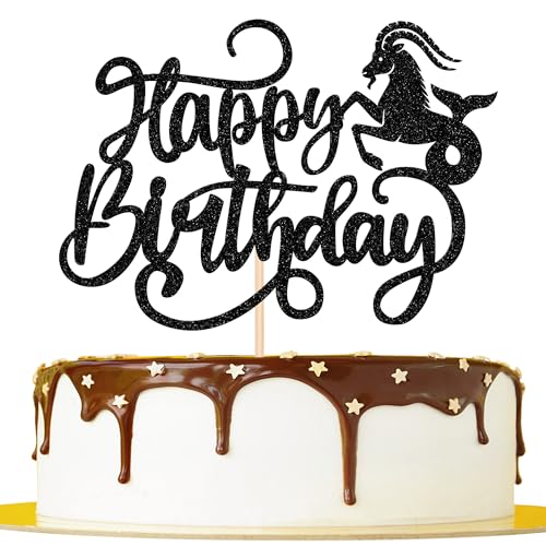 1 Stück Steinbock Tortendeko Glitter Happy Birthday Cake Topper 12 Sternbild Steinbock Kuchen Deko für Dezember Januar Horoskop Astrologie Geburtstag Party Kuchen Dekoration Schwarz von SYKYCTCY