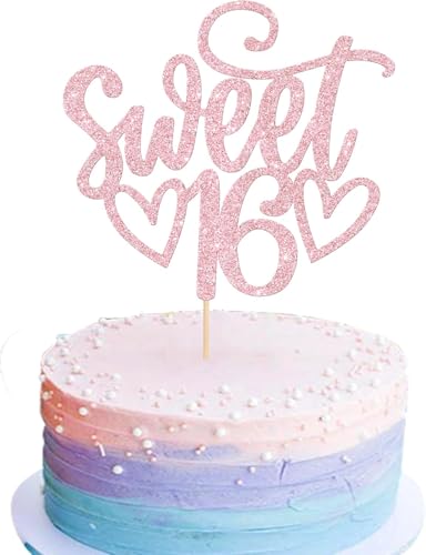 1 Stück Sweet 16 Cake Topper Glitzer Teenager 16th Kuchen Deko Prost bis 16 Tortendeko für Prost auf 16th Thema Geburtstag Jahrestag Party Kuchen Dekorationen Hellrosa von SYKYCTCY