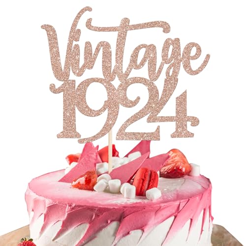 1 Stück Vintage 1924 Tortendeko Hundert Awesome Since 1924 Kuchen Deko Happy 100 Fabulous 1924 Cake Topper für 100th Geburtstag Hochzeit Jahrestag Party Torten Dekorationen Rosegold von SYKYCTCY