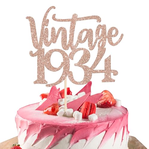 1 Stück Vintage 1934 Tortendeko Neunzig Awesome Since 1934 Kuchen Deko Happy 90 Fabulous 1934 Cake Topper für 90th Geburtstag Hochzeit Jahrestag Party Torten Dekorationen Rosegold von SYKYCTCY