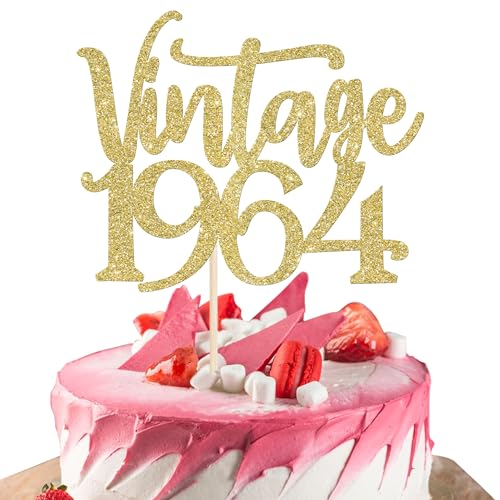1 Stück Vintage 1964 Tortendeko Sechzig Awesome Since 1964 Kuchen Deko Happy 60 Fabulous 1964 Cake Topper für 60th Geburtstag Hochzeit Jahrestag Party Torten Dekorationen Gold von SYKYCTCY