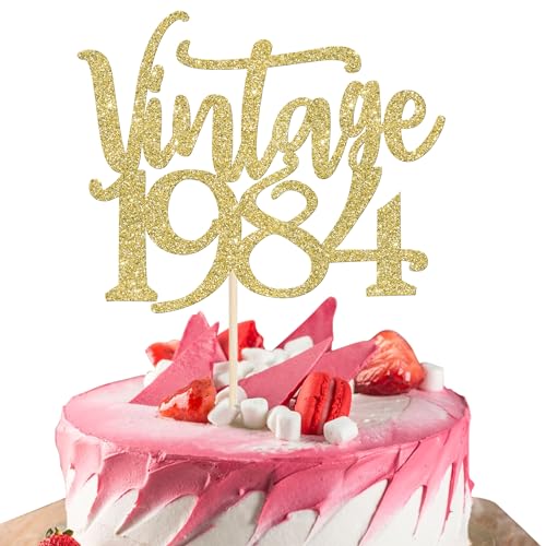 1 Stück Vintage 1984 Tortendeko Vierzig Awesome Since 1984 Kuchen Deko Happy 40 Fabulous 1984 Cake Topper für 40th Geburtstag Hochzeit Jahrestag Party Torten Dekorationen Gold von SYKYCTCY
