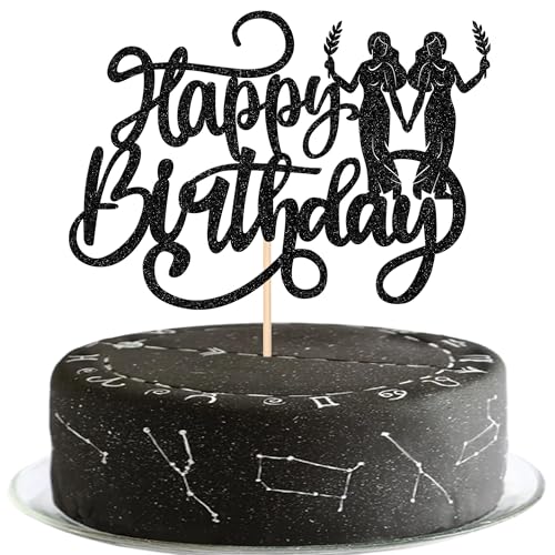1 Stück Zwillinge Tortendeko Glitter Happy Birthday Cake Topper 12 Sternbild Zwillinge Kuchen Deko für Mai Juni Horoskop Astrologie Geburtstag Party Kuchen Dekoration Schwarz von SYKYCTCY
