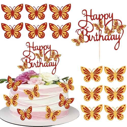 13 Stück Schmetterling Tortendeko 3D Butterfly Cupckake Toppers Schmetterlinge Kuchen Deko für Schmetterling Thema Baby Dusche Braut Dusche Jungen Mädchen Geburtstag Party Kuchen Dekorationen Rot 13 Stück Schmetterling Tortendeko 3D Butterfly Cupckake Toppers Schmetterlinge Kuchen Deko für Schmetterling Thema Baby Dusche Braut Dusche Jungen Mädchen Geburtstag Party Kuchen Dekorationen Rot von SYKYCTCY