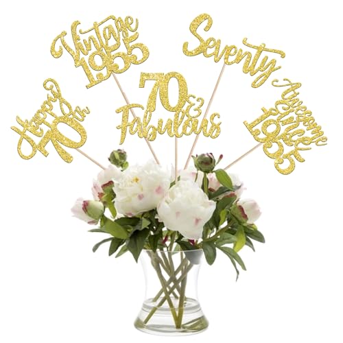 15 Stück Vintage 1955 Tortendeko Glitzer Happy 70th Seventy Awesome Since 1955 Cake Toppers 70 Fabulous Kuchen Deko für 70. Geburtstag Hochzeitstag Party Kuchendekorationen Gold von SYKYCTCY