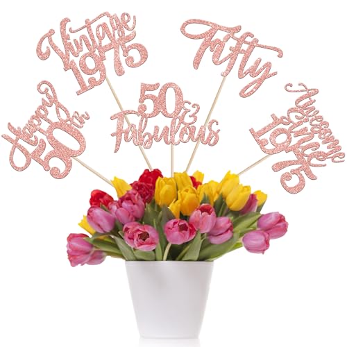 15 Stück Vintage 1975 Tortendeko Happy 50th Fifty Awesome Since 1975 Kuchen Deko 50 Fabulous Cake Toppers für Prost auf 50 Jahre Geburtstag Hochzeitstag Party Kuchen Dekorationen Rosegold von SYKYCTCY