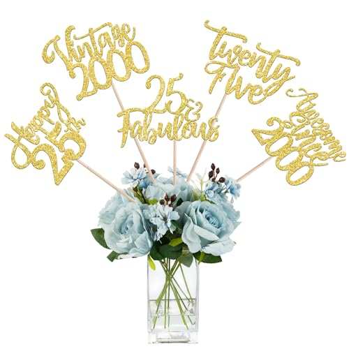 15 Stück Vintage 2000 Tortendeko Happy 25th Awesome Since 2000 Kuchen Deko 25 Fabulous Cake Toppers für Prost auf 25 Jahre Geburtstag Hochzeitstag Party Kuchen Dekorationen Gold von SYKYCTCY
