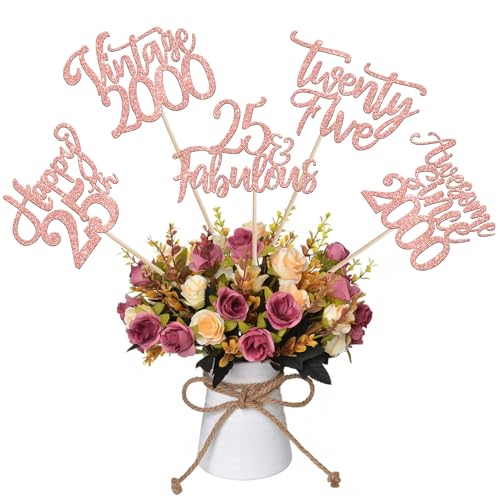 15 Stück Vintage 2000 Tortendeko Happy 25th Awesome Since 2000 Kuchen Deko 25 Fabulous Cake Toppers für Prost auf 25 Jahre Geburtstag Hochzeitstag Party Kuchen Dekorationen Rosegold von SYKYCTCY