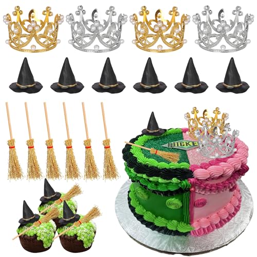 16 Stück Hexen Hüte Tortendeko Glitzer DIY Krone Kuchen Deko Hexenhut Besen Cake Toppers für Halloween Thema Baby Dusche Kinder Geburtstag Party Kuchen Dekorationen von SYKYCTCY