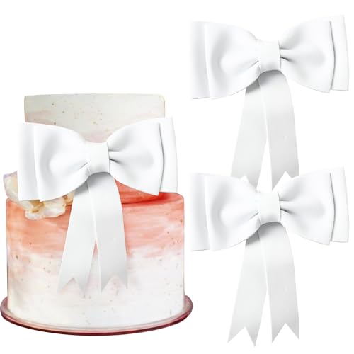 2 Stück Schleife Tortendeko Übergroße EVA Schleifenknoten Kuchen Deko Geburtstag der Mädchen Cake Toppers Prinzessin Thema Schleife Kuchen Dekorationen für Baby Dusche Geburtstag Hochzeit Party Weiß von SYKYCTCY