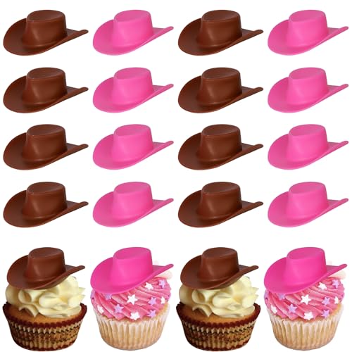 20 Stück Kunststoff Mini Cowboy Hut Tortendeko Western Cowgirl Hut Puppe Hüte Kuchen Deko Cowboy Puppenhaus Cupcake Toppers für Junge Mädchen Geburtstag Party Kuchen Dekoration Buntes von SYKYCTCY