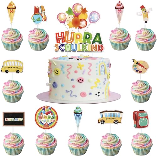 23 Stück Hurra Schulkind Tortendeko Zuckertüte Ballon Kuchen Deko Globus Cake Toppers für Junge Mädchen Einschulung Thema Party Kuchen Dekorationen Buntes 23 Stück Hurra Schulkind Tortendeko Zuckertüte Ballon Kuchen Deko Globus Cake Toppers für Junge Mädchen Einschulung Thema Party Kuchen Dekorationen Buntes von SYKYCTCY