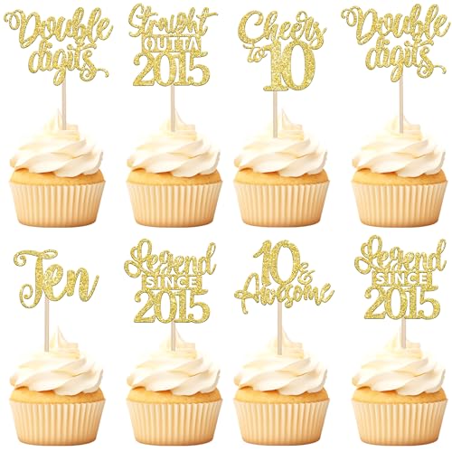 24 Stück 10th Geburtstag Tortendeko Glitzer Straight Outta 2015 Cupcake Toppers Ten Happy 10th Kuchen Deko für Prost auf 10 Jahre Geburtstag Hochzeit Jahrestag Party Kuchen Dekoration Gold 24 Stück 10th Geburtstag Tortendeko Glitzer Straight Outta 2015 Cupcake Toppers Ten Happy 10th Kuchen Deko für Prost auf 10 Jahre Geburtstag Hochzeit Jahrestag Party Kuchen Dekoration Gold von SYKYCTCY