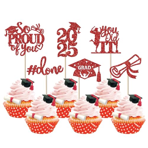 24 Stück 2025 Abschluss Tortendeko, 2025 Graduation Cupcake Toppers So Proud of You Kuchen Deko Grade Cap Torten Dekorationen für 2025 Abschluss Party Kuchen Dekoration Rot 24 Stück 2025 Abschluss Tortendeko, 2025 Graduation Cupcake Toppers So Proud of You Kuchen Deko Grade Cap Torten Dekorationen für 2025 Abschluss Party Kuchen Dekoration Rot von SYKYCTCY