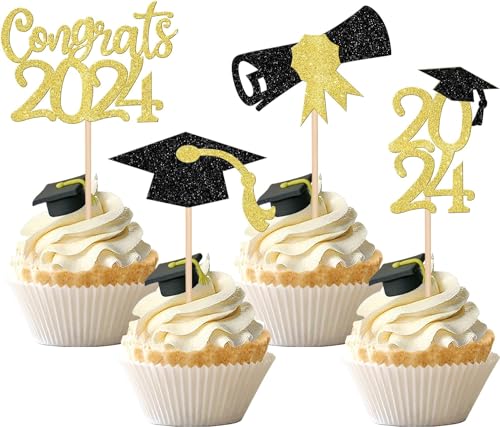 24 Stück 2024 Abschluss Tortendeko Congrats Abschluss Cupcake Toppers Glitzer Diploma Grad Cap Kuchen Deko für 2024 Schule Graduierung Thema Party Kuchen Dekoration Schwarz Gold 24 Stück 2024 Abschluss Tortendeko Congrats Abschluss Cupcake Toppers Glitzer Diploma Grad Cap Kuchen Deko für 2024 Schule Graduierung Thema Party Kuchen Dekoration Schwarz Gold von SYKYCTCY