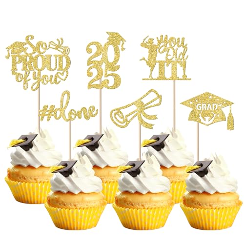 24 Stück 2025 Abschluss Tortendeko, 2025 Graduation Cupcake Toppers So Proud of You Kuchen Deko Grade Cap Torten Dekorationen für 2025 Abschluss Party Kuchen Dekoration Gold 24 Stück 2025 Abschluss Tortendeko, 2025 Graduation Cupcake Toppers So Proud of You Kuchen Deko Grade Cap Torten Dekorationen für 2025 Abschluss Party Kuchen Dekoration Gold von SYKYCTCY