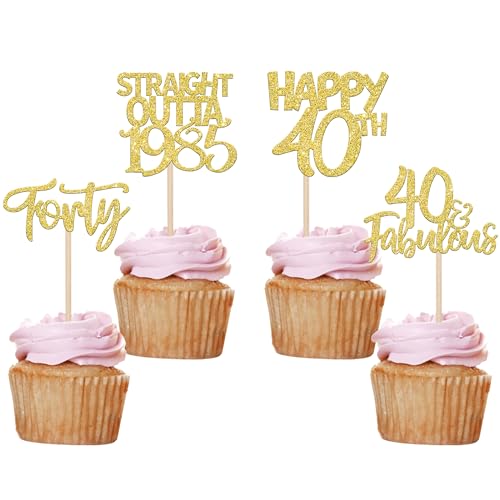 24 Stück 40th Geburtstag Tortendeko Straight Outta 1985 Cupcake Toppers Forty Awesome Since 1985 Cupcake Picks 40 fabelhafte Tortendekorationen für 40. Geburtstag Gold 24 Stück 40th Geburtstag Tortendeko Straight Outta 1985 Cupcake Toppers Forty Awesome Since 1985 Cupcake Picks 40 fabelhafte Tortendekorationen für 40. Geburtstag Gold von SYKYCTCY