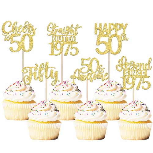 24 Stück 50th Geburtstag Tortendeko Glitzer Straight Outta 1975 Cupcake Toppers Fifty Happy 50th Kuchen Deko für Prost auf 50 Jahre Geburtstag Hochzeit Jahrestag Party Kuchen Dekoration Gold 24 Stück 50th Geburtstag Tortendeko Glitzer Straight Outta 1975 Cupcake Toppers Fifty Happy 50th Kuchen Deko für Prost auf 50 Jahre Geburtstag Hochzeit Jahrestag Party Kuchen Dekoration Gold von SYKYCTCY