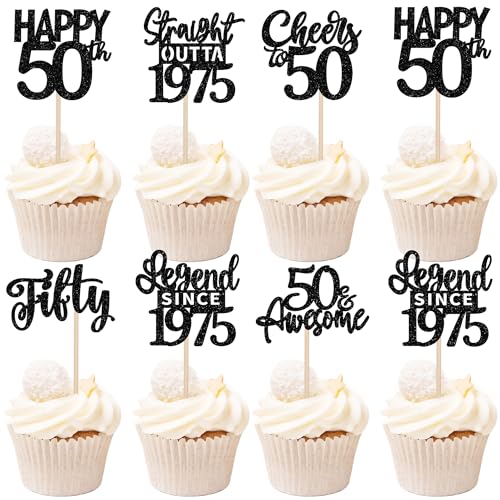 24 Stück 50th Geburtstag Tortendeko Glitzer Straight Outta 1975 Cupcake Toppers Fifty Happy 50th Kuchen Deko für Prost auf 50 Jahre Geburtstag Hochzeit Jahrestag Party Kuchen Dekoration Schwarz 24 Stück 50th Geburtstag Tortendeko Glitzer Straight Outta 1975 Cupcake Toppers Fifty Happy 50th Kuchen Deko für Prost auf 50 Jahre Geburtstag Hochzeit Jahrestag Party Kuchen Dekoration Schwarz von SYKYCTCY