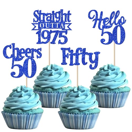24 Stück 50th Geburtstag Tortendeko Glitzer Straight Outta 1975 Cupcake Toppers Fifty Hello 50 Kuchen Deko für Prost auf 50 Jahre Geburtstag Hochzeit Jahrestag Party Kuchen Dekoration Blau 24 Stück 50th Geburtstag Tortendeko Glitzer Straight Outta 1975 Cupcake Toppers Fifty Hello 50 Kuchen Deko für Prost auf 50 Jahre Geburtstag Hochzeit Jahrestag Party Kuchen Dekoration Blau von SYKYCTCY