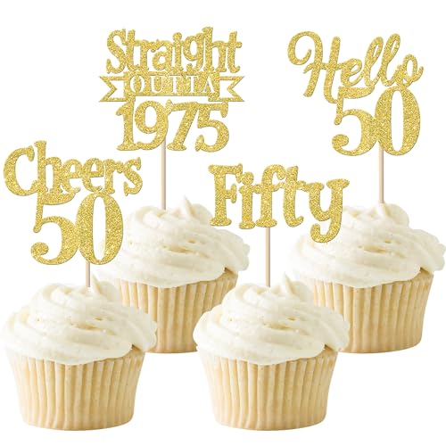 24 Stück 50th Geburtstag Tortendeko Glitzer Straight Outta 1975 Cupcake Toppers Fifty Hello 50 Kuchen Deko für Prost auf 50 Jahre Geburtstag Hochzeit Jahrestag Party Kuchen Dekoration Gold 24 Stück 50th Geburtstag Tortendeko Glitzer Straight Outta 1975 Cupcake Toppers Fifty Hello 50 Kuchen Deko für Prost auf 50 Jahre Geburtstag Hochzeit Jahrestag Party Kuchen Dekoration Gold von SYKYCTCY
