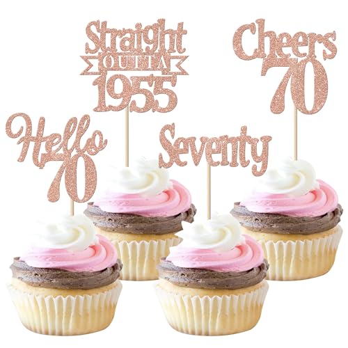 24 Stück 70th Geburtstag Cupcake Toppers Glitzer Straight Outta 1955 Kuchen Deko Seventy Hello 70 Tortendeko für Prost auf 70 Jahre Geburtstag Hochzeit Jahrestag Party Kuchen Dekoration Rosegold 24 Stück 70th Geburtstag Cupcake Toppers Glitzer Straight Outta 1955 Kuchen Deko Seventy Hello 70 Tortendeko für Prost auf 70 Jahre Geburtstag Hochzeit Jahrestag Party Kuchen Dekoration Rosegold von SYKYCTCY