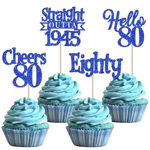 24 Stück 80th Geburtstag Cupcake Toppers Glitzer Straight Outta 1945 Kuchen Deko Eighty Hello 80 Tortendeko für Prost auf 80 Jahre Geburtstag Hochzeit Jahrestag Party Kuchen Dekoration Blau 24 Stück 80th Geburtstag Cupcake Toppers Glitzer Straight Outta 1945 Kuchen Deko Eighty Hello 80 Tortendeko für Prost auf 80 Jahre Geburtstag Hochzeit Jahrestag Party Kuchen Dekoration Blau von SYKYCTCY