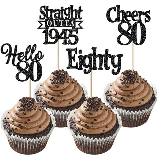24 Stück 80th Geburtstag Cupcake Toppers Glitzer Straight Outta 1945 Kuchen Deko Eighty Hello 80 Tortendeko für Prost auf 80 Jahre Geburtstag Hochzeit Jahrestag Party Kuchen Dekoration Schwarz 24 Stück 80th Geburtstag Cupcake Toppers Glitzer Straight Outta 1945 Kuchen Deko Eighty Hello 80 Tortendeko für Prost auf 80 Jahre Geburtstag Hochzeit Jahrestag Party Kuchen Dekoration Schwarz von SYKYCTCY