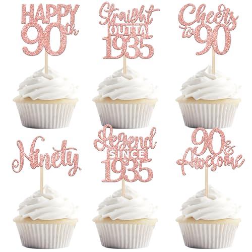 24 Stück 90th Geburtstag Cupcake Toppers Glitzer Straight Outta 1935 Kuchen Deko Happy 90th Tortendeko für Prost auf 90 Jahre Geburtstag Hochzeit Jahrestag Party Kuchen Dekoration Rosegold von SYKYCTCY