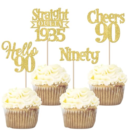 24 Stück 90th Geburtstag Cupcake Toppers Glitzer Straight Outta 1935 Kuchen Deko Ninety Hello 90 Tortendeko für Prost auf 90 Jahre Geburtstag Hochzeit Jahrestag Party Kuchen Dekoration Gold 24 Stück 90th Geburtstag Cupcake Toppers Glitzer Straight Outta 1935 Kuchen Deko Ninety Hello 90 Tortendeko für Prost auf 90 Jahre Geburtstag Hochzeit Jahrestag Party Kuchen Dekoration Gold von SYKYCTCY