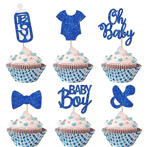 24 Stück Baby Boys Cupcake Toppers It's a Boy Tortendeko Glitzer Schnuller Onesie Jumpsuit Schleife Gender Reveal Dusche Kuchen Dekorationen für Baby Boy Geburtstag Thema Party Dunkelblau 24 Stück Baby Boys Cupcake Toppers It's a Boy Tortendeko Glitzer Schnuller Onesie Jumpsuit Schleife Gender Reveal Dusche Kuchen Dekorationen für Baby Boy Geburtstag Thema Party Dunkelblau von SYKYCTCY