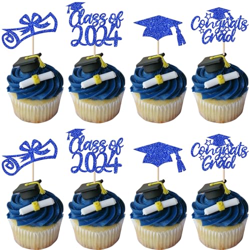 24 Stück Class of 2024 Tortendeko Glitzer Abschluss Cupcake Toppers 2024 Diploma Grad Cap Kuchen Deko für Schule 2024 Absolvent Thema Party Kuchen Dekoration Blau 24 Stück Class of 2024 Tortendeko Glitzer Abschluss Cupcake Toppers 2024 Diploma Grad Cap Kuchen Deko für Schule 2024 Absolvent Thema Party Kuchen Dekoration Blau von SYKYCTCY