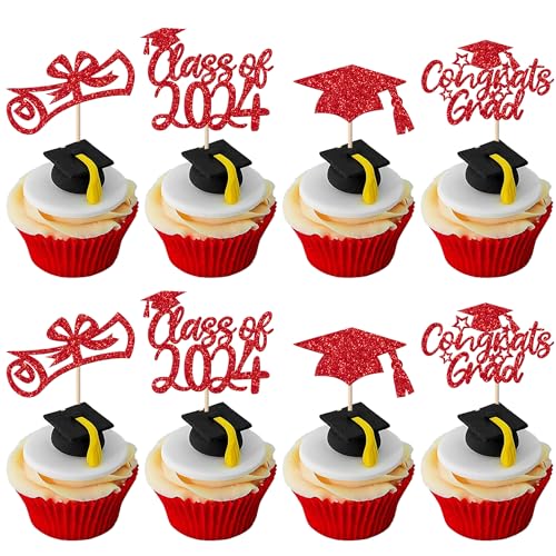 24 Stück Class of 2024 Tortendeko Glitzer Abschluss Cupcake Toppers 2024 Diploma Grad Cap Kuchen Deko für Schule 2024 Absolvent Thema Party Kuchen Dekoration Rot 24 Stück Class of 2024 Tortendeko Glitzer Abschluss Cupcake Toppers 2024 Diploma Grad Cap Kuchen Deko für Schule 2024 Absolvent Thema Party Kuchen Dekoration Rot von SYKYCTCY