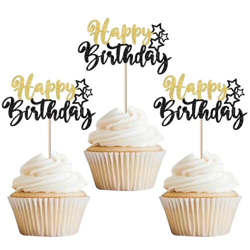 24 Stück Geburtstag Kuchen Deko Happy Birthday Cupcake Toppers Glitzer Alles Gute zum Geburtstag Tortendeko für Baby Dusche Kinder Party Kuchen Dekorationen Schwarz Gold 24 Stück Geburtstag Kuchen Deko Happy Birthday Cupcake Toppers Glitzer Alles Gute zum Geburtstag Tortendeko für Baby Dusche Kinder Party Kuchen Dekorationen Schwarz Gold von SYKYCTCY
