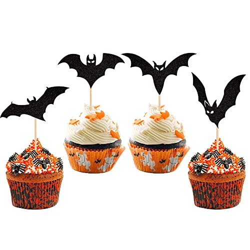 24 Stück Halloween Cupcake Toppers Bat Cupcake Picks Fledermaus Muffin Dekoration for Happy Halloween Theme Baby Shower Birthday Party Cake Decorations Supplies Schwarz… von SYKYCTCY