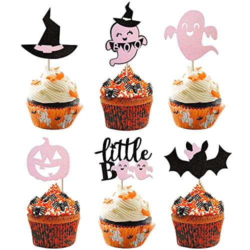 24 Stück Halloween Cupcake Toppers Glitter Ghost Little Boo Bat Witch Hat Pumpkin Muffin Dekoration für Happy Halloween Thema Baby Shower Geburtstag Party Kuchen Dekorationen Zubehör Rosa… 24 Stück Halloween Cupcake Toppers Glitter Ghost Little Boo Bat Witch Hat Pumpkin Muffin Dekoration für Happy Halloween Thema Baby Shower Geburtstag Party Kuchen Dekorationen Zubehör Rosa… von SYKYCTCY
