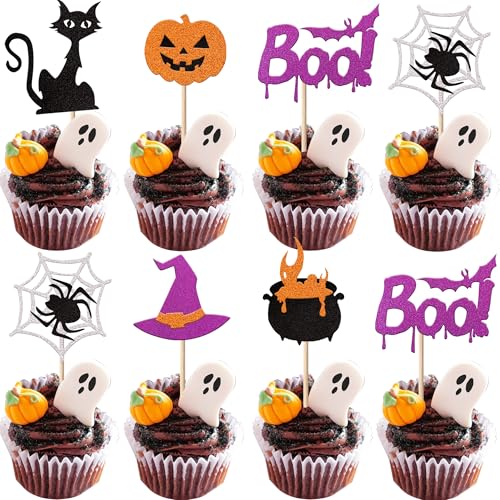 24 Stück Halloween Cupcake Toppers Glitter Hexe Katze Kürbis Spinnennetz Cupcake Picks Boo Geist Tortendekorationen für Happy Halloween Thema Baby Dusche Geburtstag Party Kuchen Dekoendeko… 24 Stück Halloween Cupcake Toppers Glitter Hexe Katze Kürbis Spinnennetz Cupcake Picks Boo Geist Tortendekorationen für Happy Halloween Thema Baby Dusche Geburtstag Party Kuchen Dekoendeko… von SYKYCTCY
