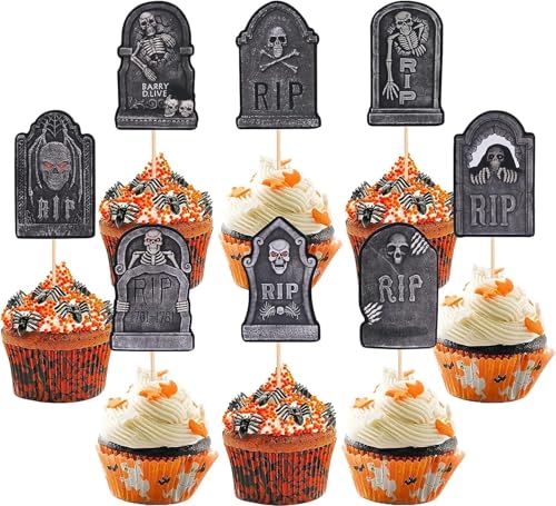 24 Stück Halloween Tortendeko Grabstein Kuchen Deko Neuheit Mini Schaufellöffel Schrecklicher Grabstein Skelett Cupcake Toppers für Halloween Thema Geburtstag Party Kuchen Dekorationen 24 Stück Halloween Tortendeko Grabstein Kuchen Deko Neuheit Mini Schaufellöffel Schrecklicher Grabstein Skelett Cupcake Toppers für Halloween Thema Geburtstag Party Kuchen Dekorationen von SYKYCTCY